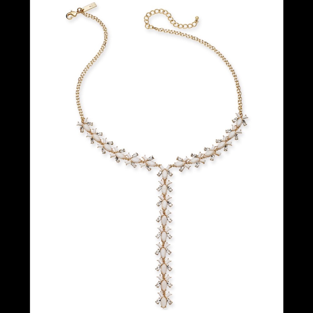 Gold Tone Crystal and Stone Lariat Necklace